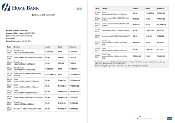 Download Canada Home bank of Canada account bank statement word 2 pages